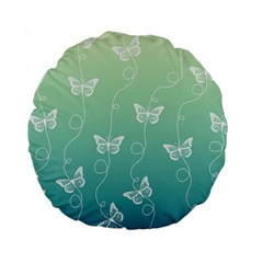 White Butterflies On Blue And Light Green Standard 15  Premium Round Cushions by SpinnyChairDesigns