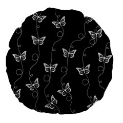 Black And White Butterfly Pattern Large 18  Premium Flano Round Cushions by SpinnyChairDesigns