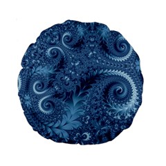 Blue Floral Fern Swirls And Spirals  Standard 15  Premium Round Cushions by SpinnyChairDesigns