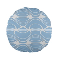 Blue And White Clam Shell Stripes Standard 15  Premium Round Cushions by SpinnyChairDesigns
