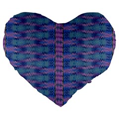 Purple Blue Ikat Stripes Large 19  Premium Flano Heart Shape Cushions by SpinnyChairDesigns