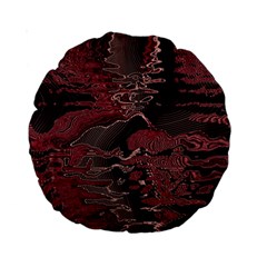 Red Black Abstract Art Standard 15  Premium Round Cushions by SpinnyChairDesigns