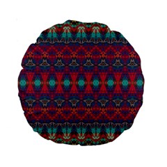 Boho Red Teal Pattern Standard 15  Premium Round Cushions by SpinnyChairDesigns