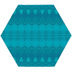 Boho Teal Pattern Wooden Puzzle Hexagon by SpinnyChairDesigns