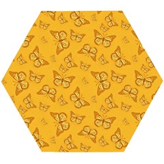 Mustard Yellow Monarch Butterflies Wooden Puzzle Hexagon by SpinnyChairDesigns