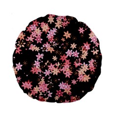 Pink Lilies On Black Standard 15  Premium Round Cushions by SpinnyChairDesigns