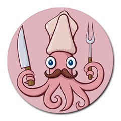 Squid Chef Cartoon Round Mousepads by sifis