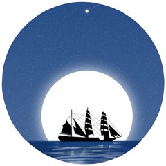 Boat Silhouette Moon Sailing Wooden Puzzle Round by HermanTelo