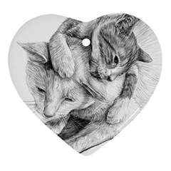 Cat Drawing Art Heart Ornament (two Sides) by HermanTelo