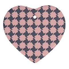Retro Pink And Grey Pattern Heart Ornament (two Sides) by MooMoosMumma
