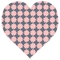 Retro Pink And Grey Pattern Wooden Puzzle Heart by MooMoosMumma