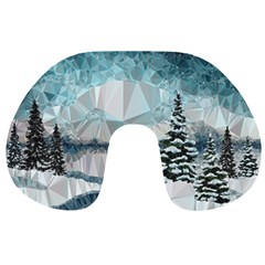 Winter Landscape Low Poly Polygons Travel Neck Pillow by HermanTelo
