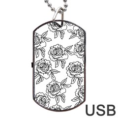 Line Art Black And White Rose Dog Tag Usb Flash (two Sides) by MintanArt