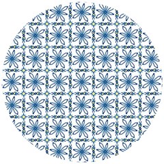 Azulejo Style Blue Tiles Wooden Puzzle Round by MintanArt