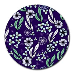 Floral Blue Pattern  Round Mousepads by MintanArt