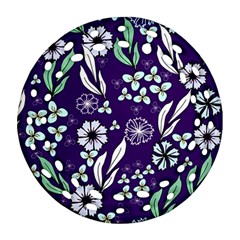 Floral Blue Pattern  Ornament (round Filigree) by MintanArt