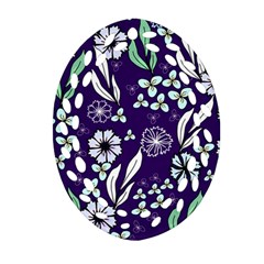 Floral Blue Pattern  Oval Filigree Ornament (two Sides) by MintanArt
