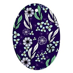 Floral Blue Pattern  Oval Ornament (two Sides) by MintanArt