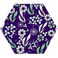 Floral Blue Pattern  Wooden Puzzle Hexagon by MintanArt