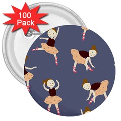 Cute  Pattern With  Dancing Ballerinas On The Blue Background 3  Buttons (100 Pack)  by EvgeniiaBychkova