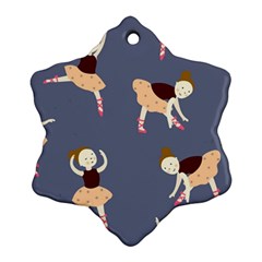 Cute  Pattern With  Dancing Ballerinas On The Blue Background Ornament (snowflake) by EvgeniiaBychkova