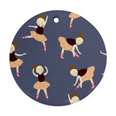 Cute  Pattern With  Dancing Ballerinas On The Blue Background Round Ornament (two Sides) by EvgeniiaBychkova