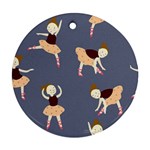 Cute  Pattern With  Dancing Ballerinas On The Blue Background Round Ornament (Two Sides) Front
