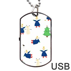 Funny  Winter Seamless Pattern With Little Princess And Her Christmas Dog Tag Usb Flash (one Side) by EvgeniiaBychkova