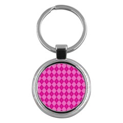 Pink Diamond Pattern Key Chain (round) by ArtsyWishy