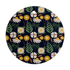 Flower Grey Pattern Floral Round Ornament (two Sides) by Dutashop
