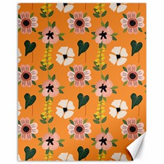 Flower Orange Pattern Floral Canvas 11  X 14  by Dutashop