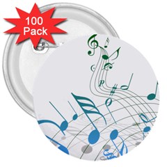 Music Notes 3  Buttons (100 Pack)  by Dutashop