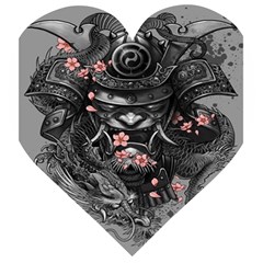 Samurai Oni Mask Wooden Puzzle Heart by Saga96