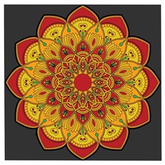 Mandela Flower Orange And Red Wooden Puzzle Square by ExtraGoodSauce