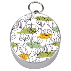 Flower Line Art Color Seamless Pattern Silver Compasses by Kizuneko