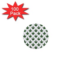 Weed At White, Ganja Leafs Pattern, 420 Hemp Regular Theme 1  Mini Buttons (100 Pack)  by Casemiro