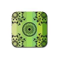 Green Grid Cute Flower Mandala Rubber Coaster (square)  by Magicworlddreamarts1