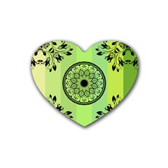 Green Grid Cute Flower Mandala Rubber Coaster (heart)  by Magicworlddreamarts1