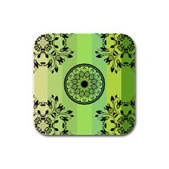 Green Grid Cute Flower Mandala Rubber Square Coaster (4 Pack)  by Magicworlddreamarts1