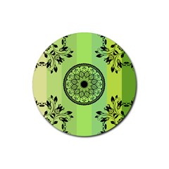 Green Grid Cute Flower Mandala Rubber Coaster (round)  by Magicworlddreamarts1