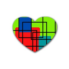 Colorful Rectangle Boxes Rubber Coaster (heart)  by Magicworlddreamarts1