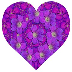 Fantasy Flowers In Paradise Calm Style Wooden Puzzle Heart by pepitasart