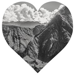 Machu Picchu Black And White Landscape Wooden Puzzle Heart by dflcprintsclothing