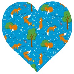 Red Fox In The Forest Wooden Puzzle Heart by SychEva