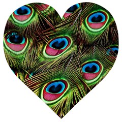 Peacock-feathers-plumage-pattern Wooden Puzzle Heart by Sapixe