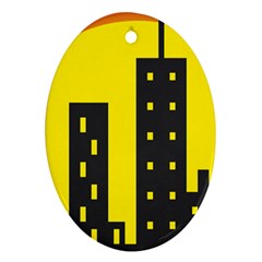 Skyline-city-building-sunset Oval Ornament (two Sides) by Sudhe