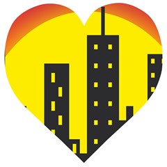 Skyline-city-building-sunset Wooden Puzzle Heart by Sudhe