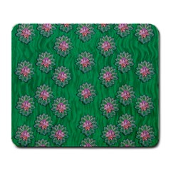 Lotus Bloom In The Blue Sea Of Peacefulness Large Mousepads by pepitasart