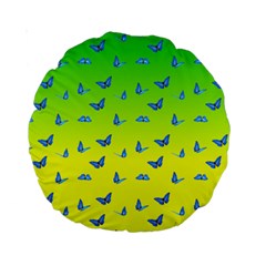 Blue Butterflies At Yellow And Green, Two Color Tone Gradient Standard 15  Premium Round Cushions by Casemiro