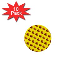 Vector Burgers, Fast Food Sandwitch Pattern At Yellow 1  Mini Buttons (10 Pack)  by Casemiro